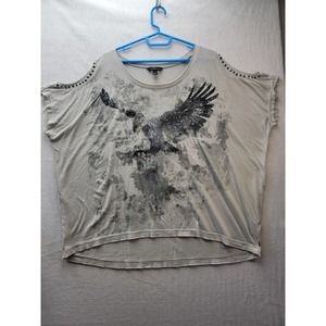 Rock & Republic Womens Studded Cold Shoulder Eagle Knit Short Sleeve Top, SZ3X